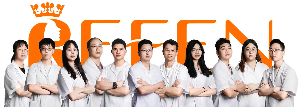The Refen R&D team in lab coats